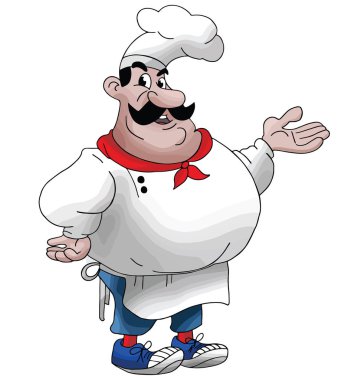 Çizgi film vektör çizim onun en sevdiği yemek tarifleri veren aşçı
