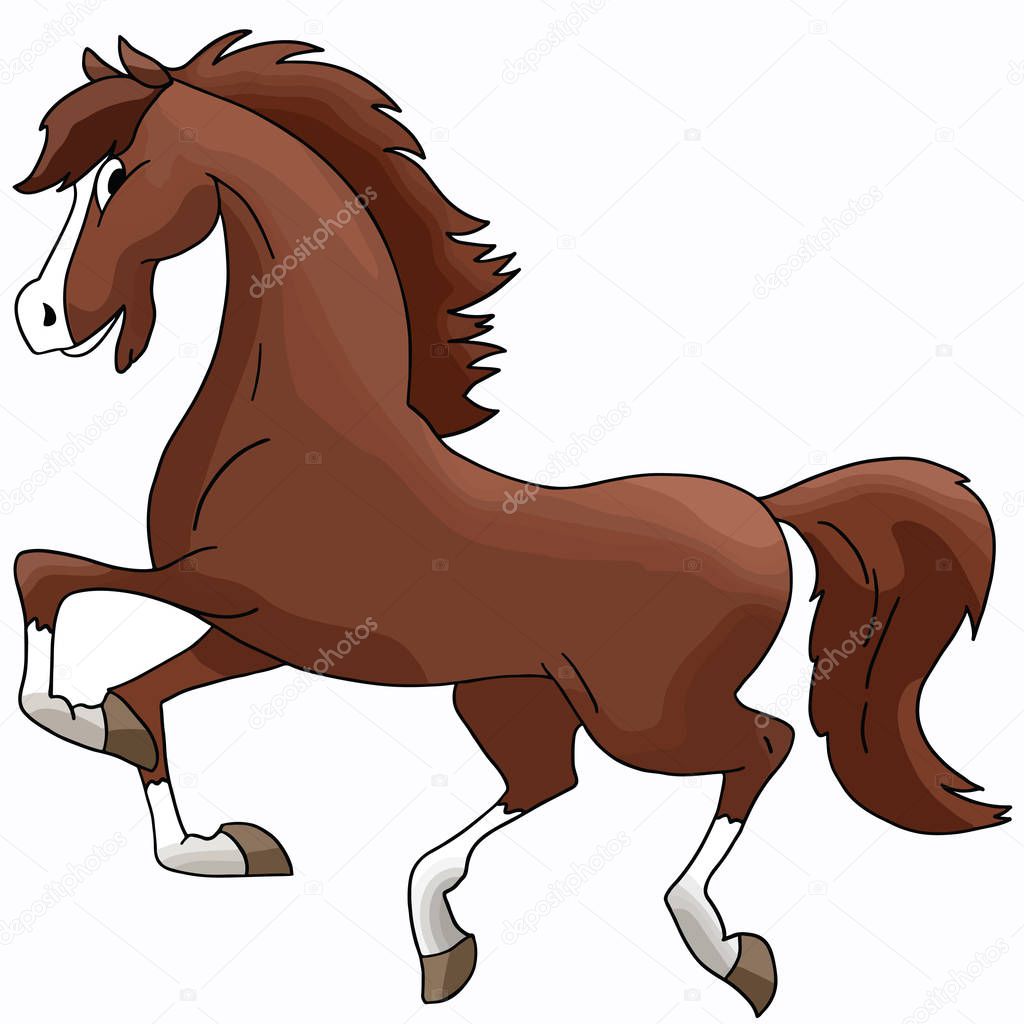 Beautiful cartoon brown horse galloping freely vector illustration