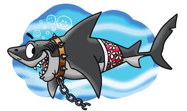 Büyük beyaz köpekbalığı frenler onun zincir vektör çizim ücretsiz cartoon