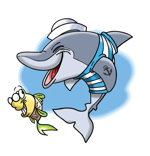 돌고래와 귀여운 물고기 — 스톡 벡터