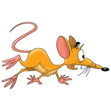 Vektör çizim kaçmak için hazırlanan korkmuş karikatür fare