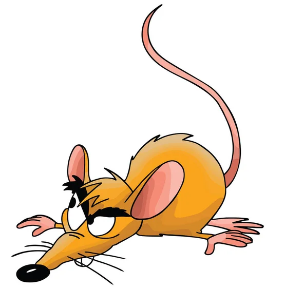 动画片老鼠嗅到的地板在谨慎地观看附近向量例证 — 图库矢量图片