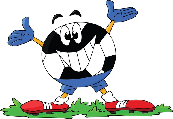 Personnage Ballon Football Bande Dessinée Souriant Aux Fans Football Illustration — Image vectorielle