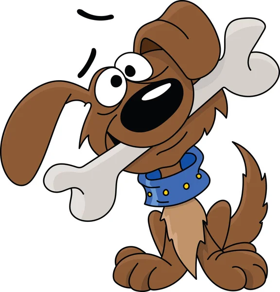 可爱的卡通小狗在他的嘴矢量插图持有骨头 — 图库矢量图片