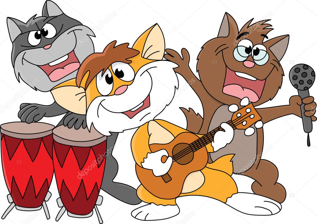 Cartoon group of cats making music vector illustration