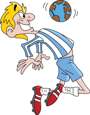 Karikatür futbol oyuncusu göğüs vektör illüstrasyon ile küre topu kontrol 