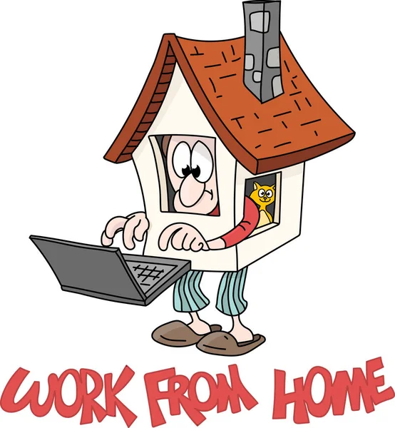 Cartoon Man Staying Home Working Home Safe Corona Virus Vector — Stock Vector