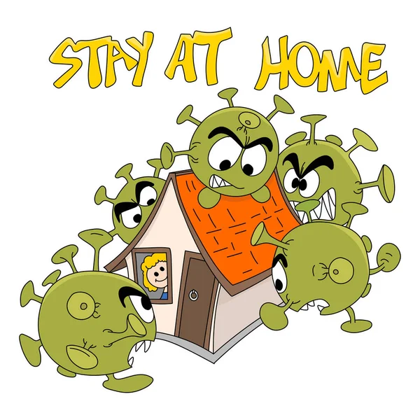 Cartoon Mensen Thuis Blijven Veilig Zijn Voor Corona Virus Vector — Stockvector