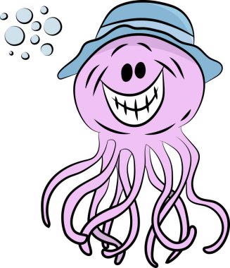 Çocuklar için çizgi film denizanası gülümseyen vektör çizimi