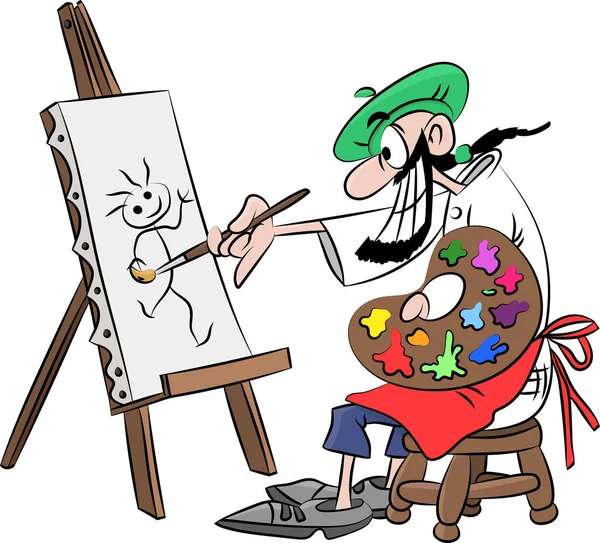 Caricaturiste Travaillant Sur Une Toile Peignant Une Illustration Vectorielle Image — Image vectorielle