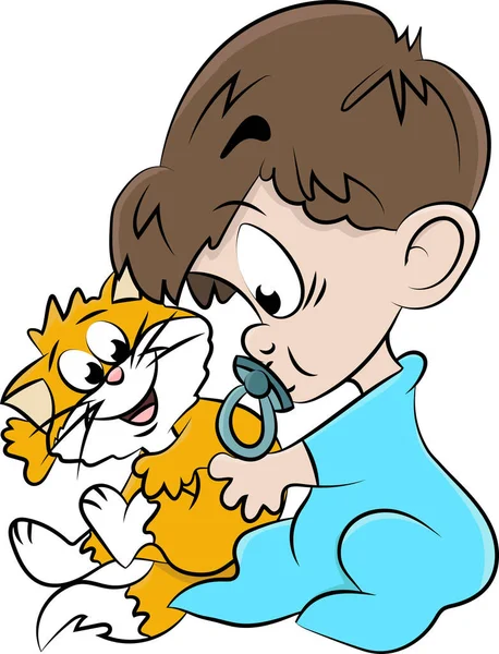 Niño Jugando Con Gato Amigo Ilustración Vector Dibujos Animados — Archivo Imágenes Vectoriales