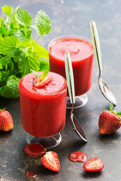 Strawberry smoothies. Cold summer berry smoothies. Selective focus