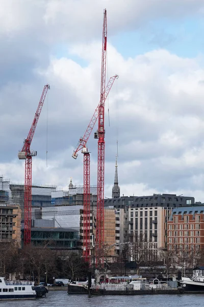 Tower Cranes Banks River Thames London — Stock Photo, Image