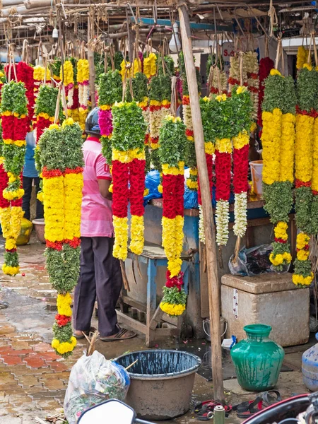 Guirnaldas Venta Mercado Callejero Tamil Nadu Sur India Son Ampliamente —  Fotos de Stock
