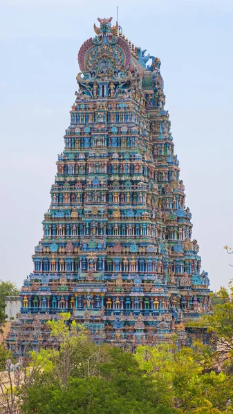 Gopuram Occidental Puerta Entrada Complejo Del Templo Meenakshi Que Cubre —  Fotos de Stock