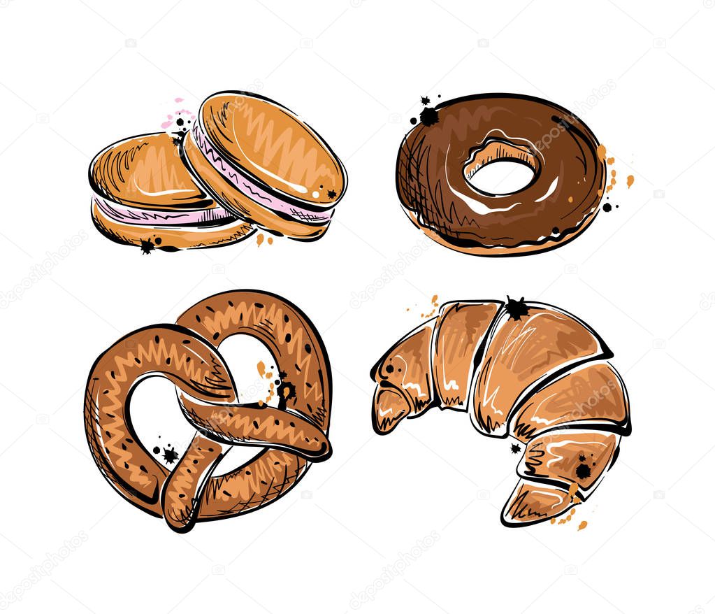 Vector sketch of delicious pastries from the bakery.