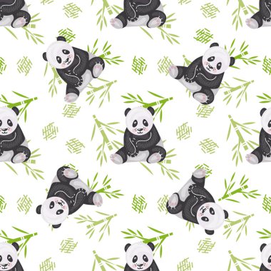 Panda ve bambu vektör çizimi