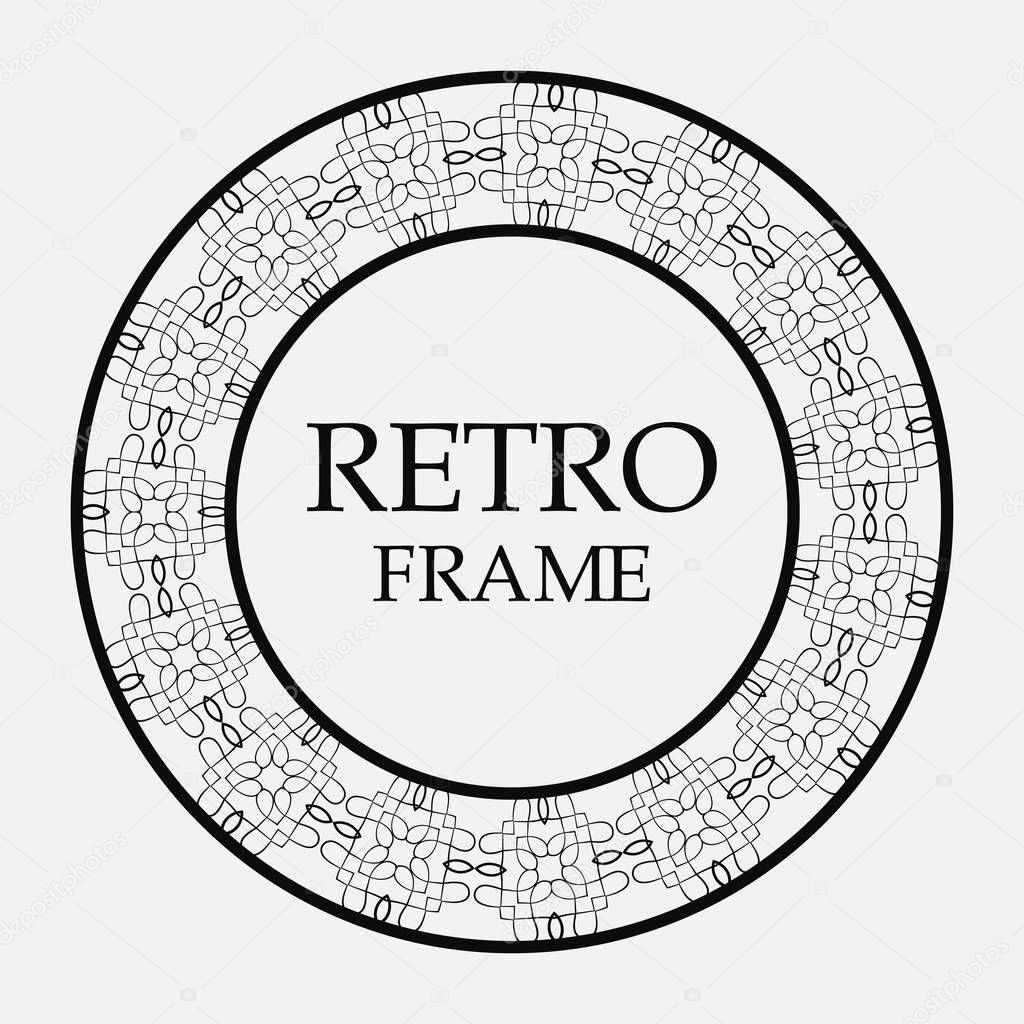 Round ornamental frame with decorative elements. Vector illustration.