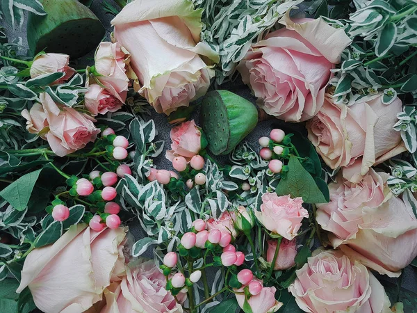 Wedding Flowers Blog Style Flatlay Light Gray Background Floristics Delicate — Stock Photo, Image