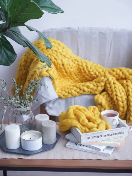 Cozy Hugge Merino Rug Interior Scandinavian Style — Stock Photo, Image