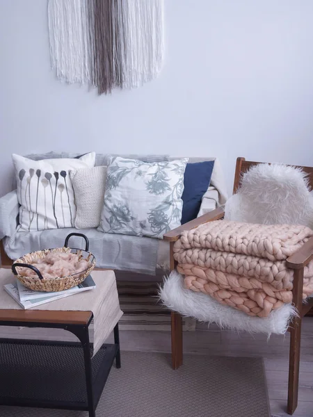 Gezellige Hugge Merino Tapijt Het Interieur Scandinavische Stijl — Stockfoto