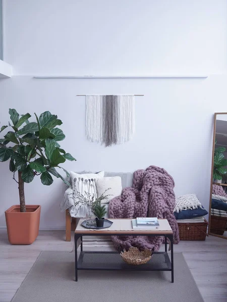 Gezellige Hugge Merino Tapijt Het Interieur Scandinavische Stijl — Stockfoto