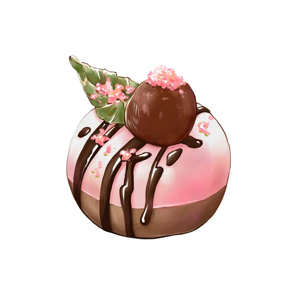 日本甜食 慕丝蛋糕 生殖素描 与白色隔离 Raster插图 — 图库照片
