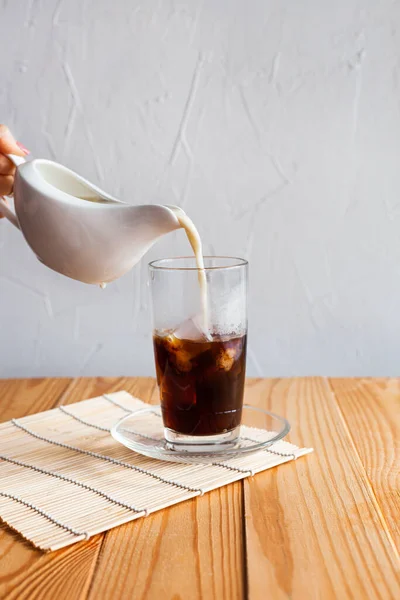 Milk Poured Iced Coffee — Stock Photo, Image