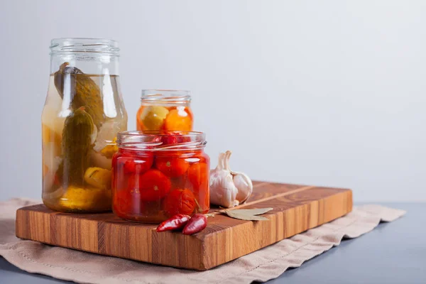 Fermented Vegetables Jars Table — Stock Photo, Image