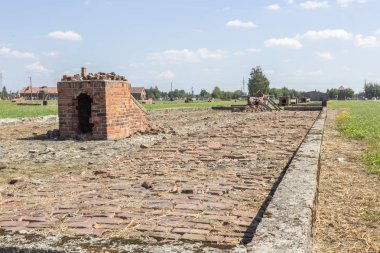 Toplama kampı barakalarda iskeletler. Auschwitz-Birkenau toplama kampı. Auschwitz anıt. Polonya'daki toplama kampı. Savaşın dehşeti. Fabrika ölüm. İkinci Dünya Savaşı. Naziler zulüm.