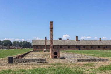 Toplama kampı barakalarda iskeletler. Auschwitz-Birkenau toplama kampı. Auschwitz anıt. Polonya'daki toplama kampı. Savaşın dehşeti. Fabrika ölüm. İkinci Dünya Savaşı. Naziler zulüm.