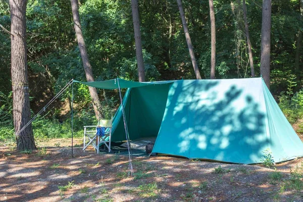 Orman Çadırda Dağlarda Seyahat Kamp Içinde Belgili Tanımlık Vahşi Yeşil — Stok fotoğraf