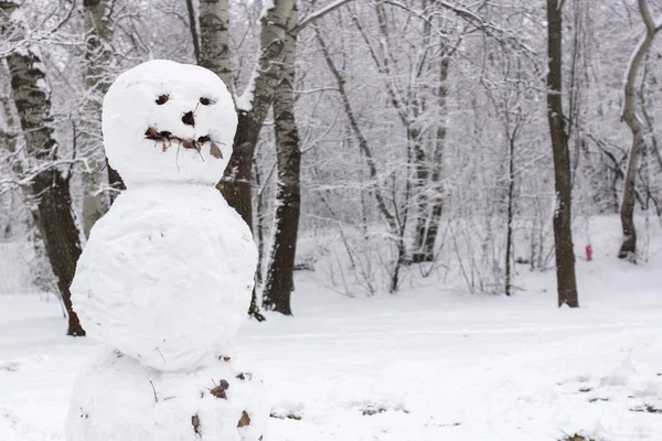 Kar Heykeli Garip Korkunç Kardan Adam Açık Havada Kışın Oynuyor — Stok fotoğraf