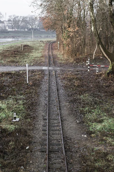 Europees Spoorwegnetwerk Met Trein Reizen Spoorlijn Spoorstaven Dwarsliggers Het Spoorlijnen — Stockfoto