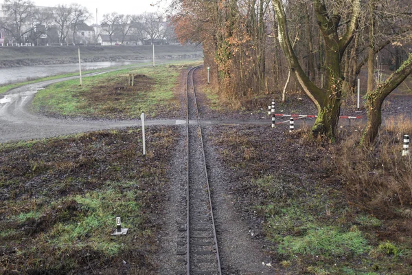 Chemin Fer Européen Voyage Train Voie Ferrée Rails Traverses Chemins — Photo