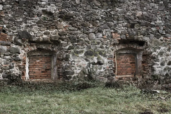 Stone Wall Gamla Slottet Arkitekturen Medeltiden Sten Och Tegel Murverk — Stockfoto