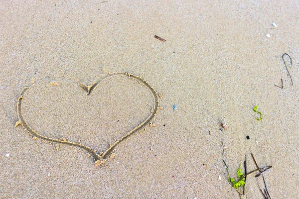 Symbole Amour Coeur Dans Sable Plage Sable Station Estivale Sous — Photo