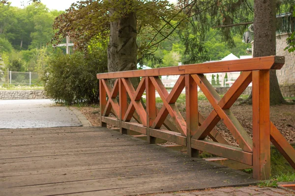 Wooden Bridge Stream Park Perspective Architecture Bridge Orange Perilamicherez River — 스톡 사진