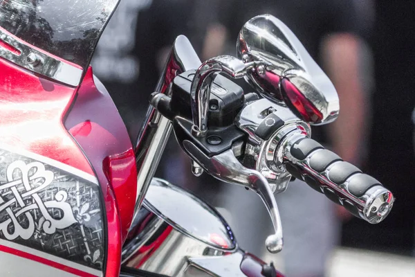 Silná Motorka Detaily Chromové Křižníku Detail Bikerovo Pozadí Dvoukolové Vozidlo — Stock fotografie