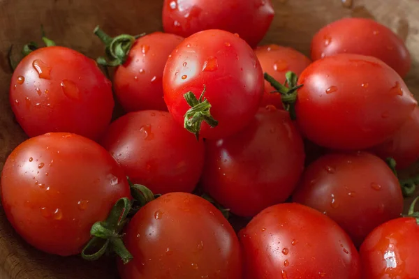 Cocktail Tomatoes Tomates Vermelhos Pequenos Legumes Frescos Comida Saudável Estilo — Fotografia de Stock