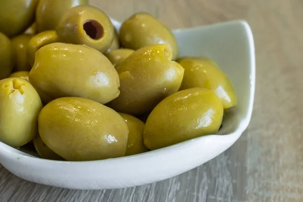 Pitted Green Olives Snack Vermouth Ingredient Greek Salad Greek Fruit — Stock Photo, Image