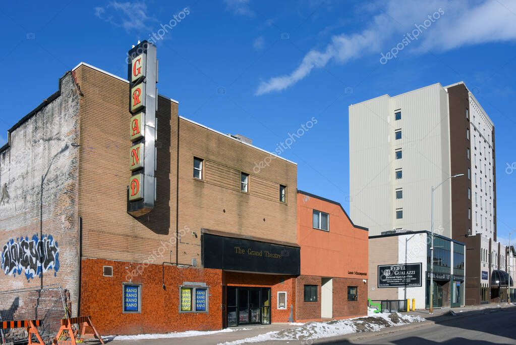 Sault Ste. Marie, Canada - April 9, 2025: The Grand Theatre is a historic performing arts centre located in the downtown entertainment district. It can hold up to 230 people for concerts.