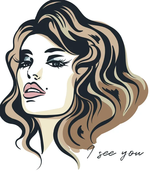 Ilustración Vectores Moda Retrato Mujer Joven Con Hermosos Labios Ojos — Vector de stock