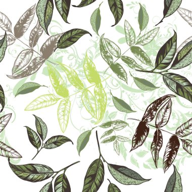 Çiçek desenli yeşil yapraklar