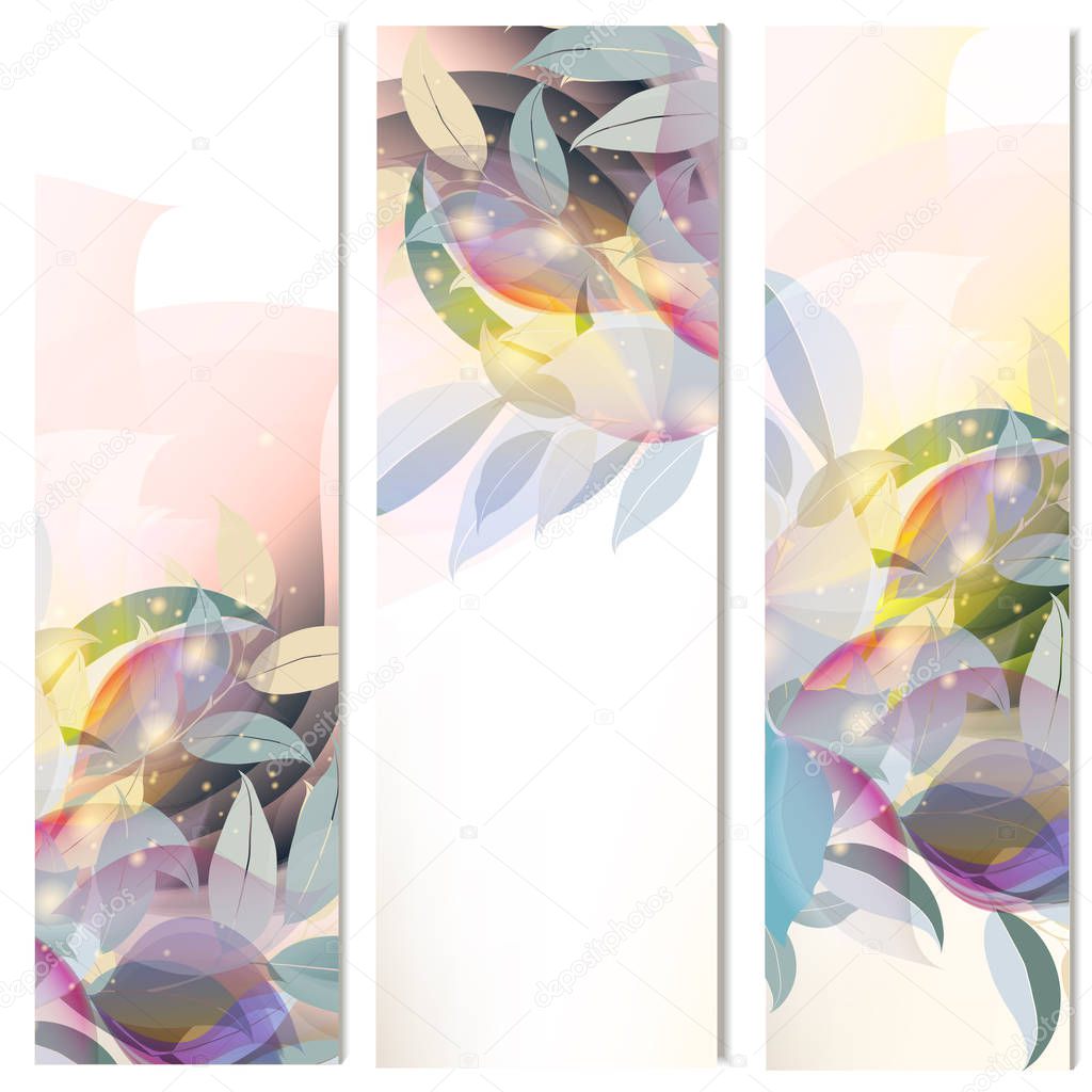 Abstract floral vertical brochures set with leafs