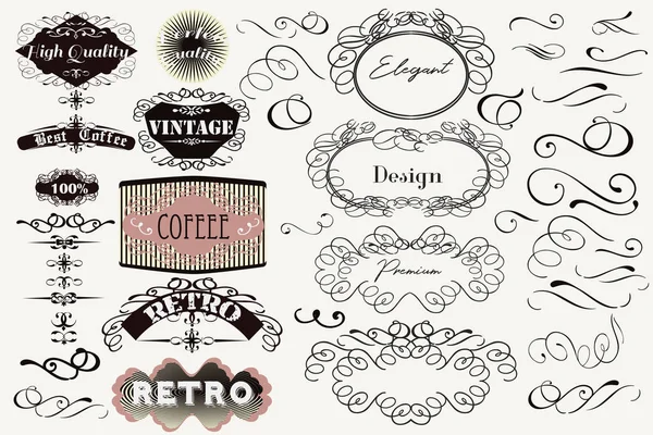Riesige Reihe Von Vektor Vintage Etiketten Und Kalligrafische Blüten Für — Stockvektor