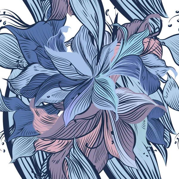 带蓝色百合花的时尚花卉矢量图案 — 图库矢量图片