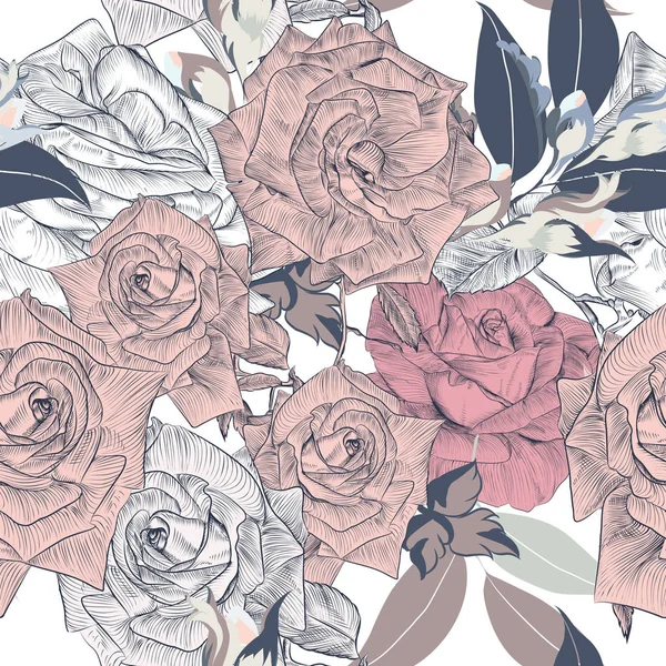 Patrón Vectorial Floral Con Rosas Dibujadas Mano Para Diseño — Archivo Imágenes Vectoriales