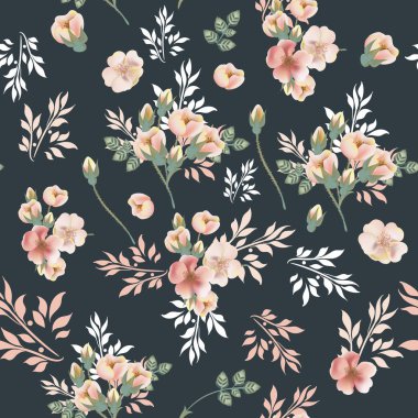 Moda desen gri mavi zemin üzerine güllü