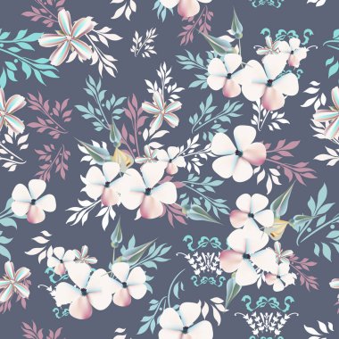 Moda çiçek vintage vektör desen ile pembe çiçekler ve yapraklar